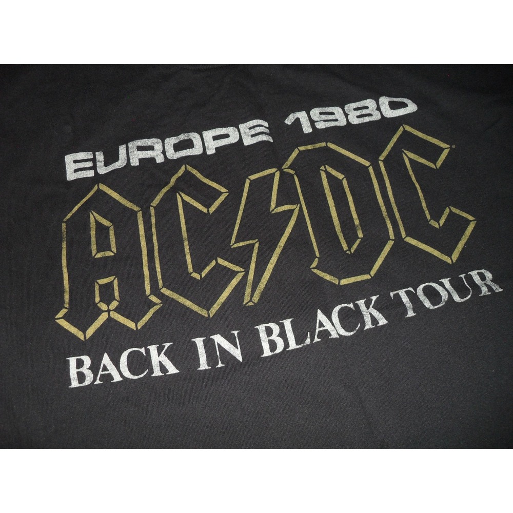 ACDC Europe 1980 Back In Black Tour T Shirt Black Junk Food Clothing Mens L - Picture 2 of 9